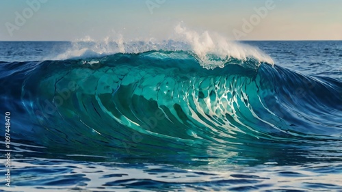  AI GENERATE background, An abstract painting of waves with gradients shifting from cobalt blue to turquoise