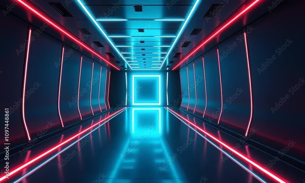 Neon Lights Corridor: Futuristic Cyberpunk Tunnel Neon Lights Corridor: Futuristic Cyberpunk Tunnel