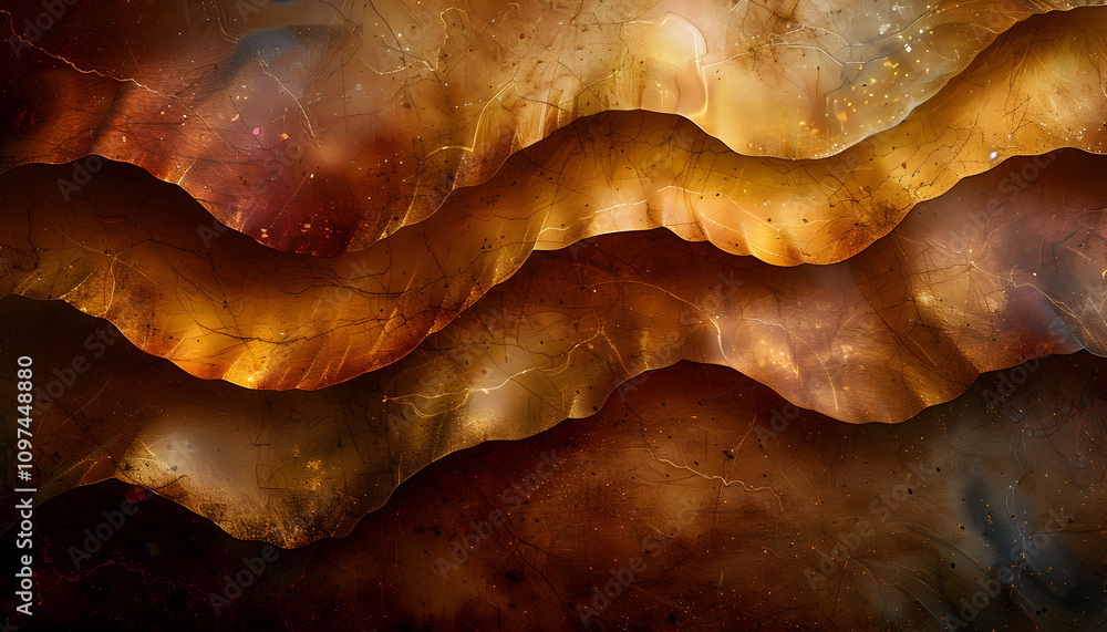 Obraz premium Abstract layered amber stone texture with flowing lines and deep colors.