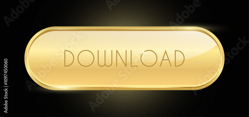 Download Button, Golden Luxury rounded rectangle badge or premium VIP Member download, Vector Button glossy. Certificate label and tag with shiny and Glitter on Gold badge