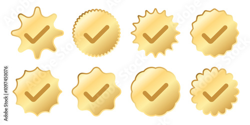Verified badge icon set ,Gold profile badge set Account verification icon collection. Social media account verification label icons, Check mark icons blue color. Round circle serrated edge Tick vector