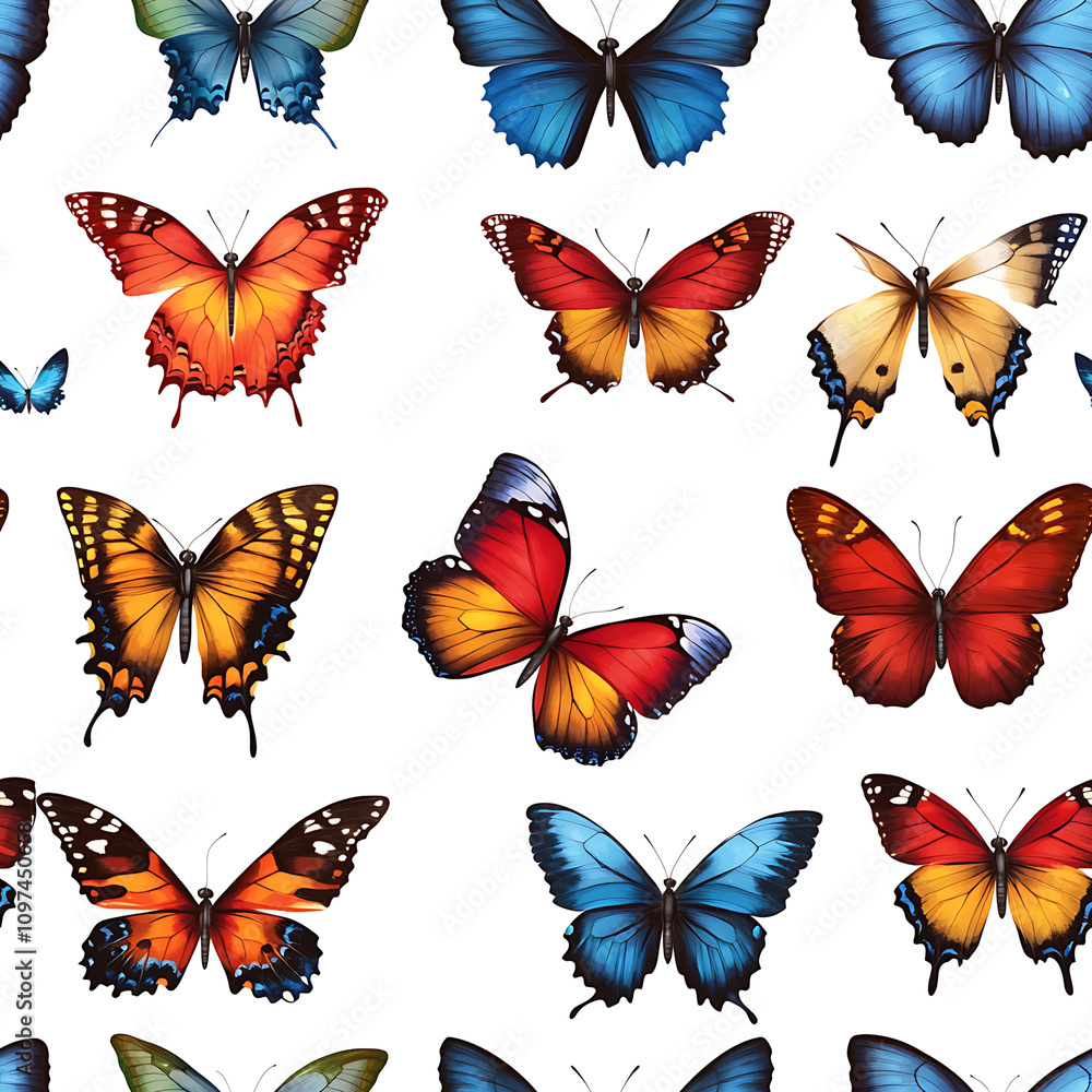 Vibrant Butterfly Seamless Pattern with Floral and Leaf Accents – Ideal for Textiles and Wallpapers Vibrant Butterfly Seamless Pattern with Floral and Leaf Accents – Ideal for Textiles and Wallpapers