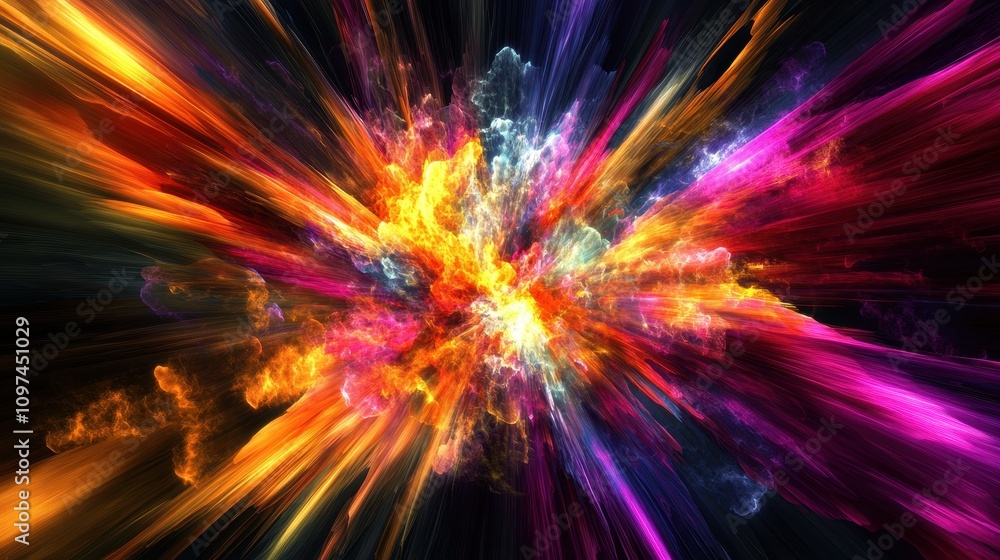 Vibrant Cosmic Explosion Abstract Digital Art of a Multicolored Nebula with Energetic Light Streaks and Glowing Particles Vibrant Cosmic Explosion Abstract Digital Art of a Multicolored Nebula with Energetic Light Streaks and Glowing Particles