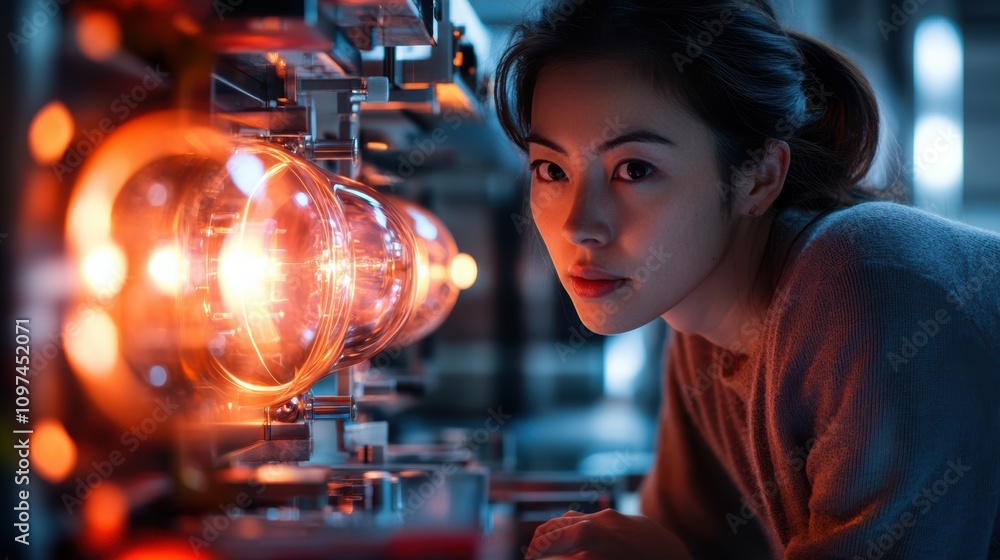 Intriguing Portrait of a Woman Engaged with Futuristic Technology Intriguing Portrait of a Woman Engaged with Futuristic Technology