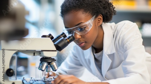 Young Scientist Examining Specimen Under Microscope in Laboratory