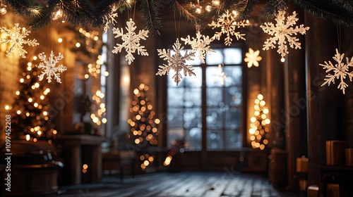 Wallpaper Mural Festive Room Decorated With Snowflake Ornaments And Lights Torontodigital.ca