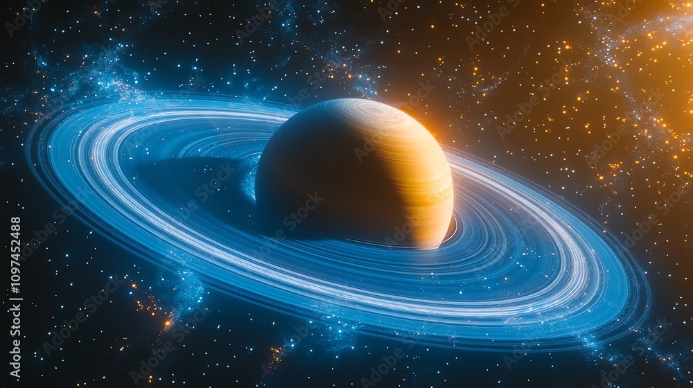 A stunning depiction of Saturn with its iconic rings in a vibrant cosmic setting. A stunning depiction of Saturn with its iconic rings in a vibrant cosmic setting.