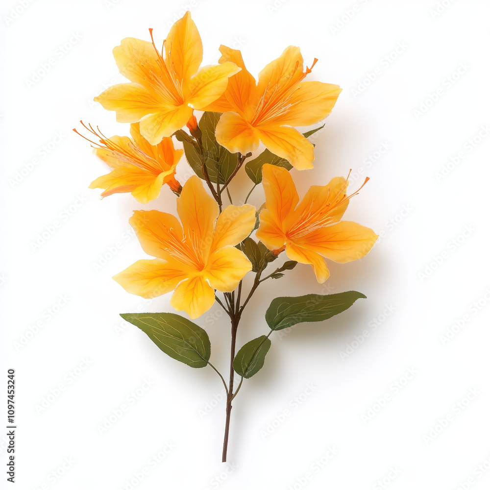 Fototapeta premium Bright yellow and orange flowering honeysuckle vine with lush green leaves, perfect for adding vibrant touch to any decor