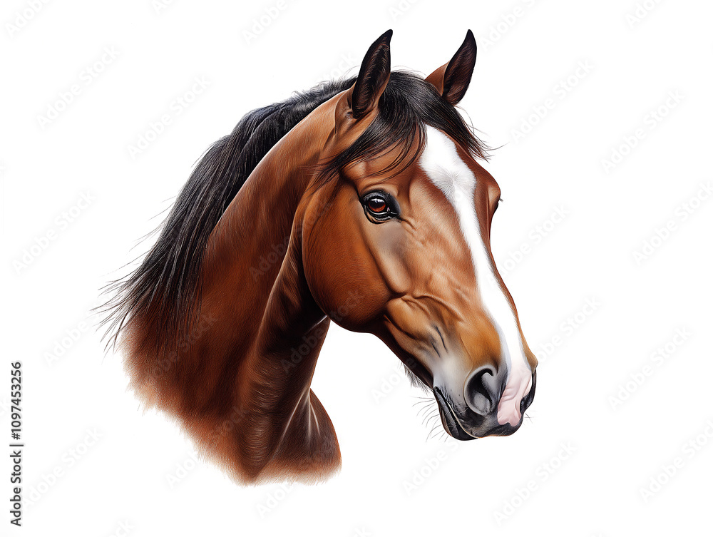 Fototapeta premium Detailed Horse Drawing Illustration: Elegant and Lifelike Artwork on White Background