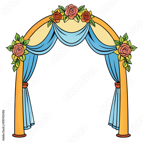 Elegant Wedding Arch with Flowers and Drapes: Romantic Decoration for Ceremonies and Events