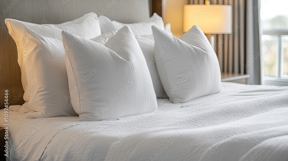 Luxurious White Bedding and Pillows on a Bed Luxurious White Bedding and Pillows on a Bed