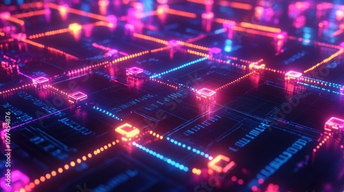 Wallpaper Mural Abstract Neon Circuit Board Glowing Pink, Orange, and Blue Digital Network Technology Background Torontodigital.ca