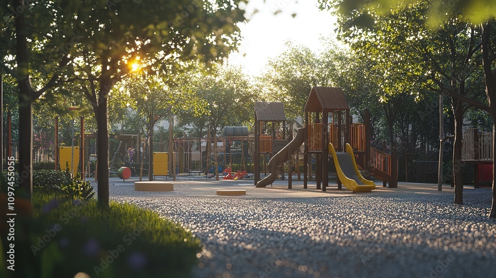 Joyful Playground Scene: Children Playing in a Sunny Park Joyful Playground Scene: Children Playing in a Sunny Park