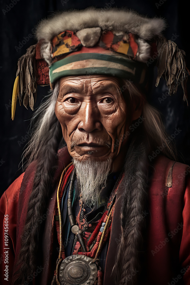 portrait photo, Tibetan shaman . portrait photo, Tibetan shaman .