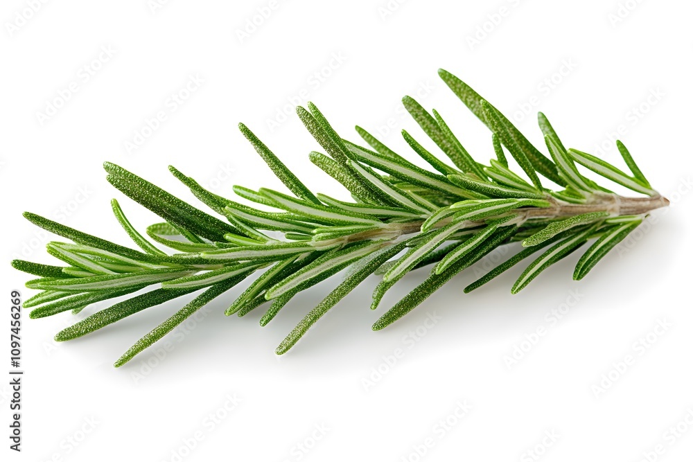 Fototapeta premium Fresh rosemary sprig isolated on white background, aromatic herb for cooking and seasoning