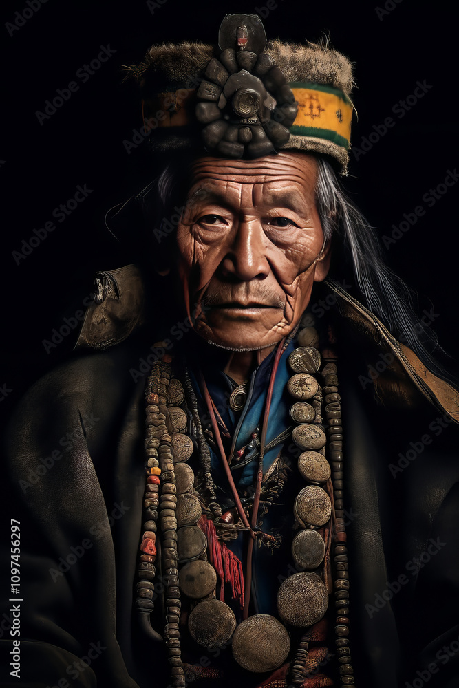 Naklejka premium portrait photo, Tibetan shaman .