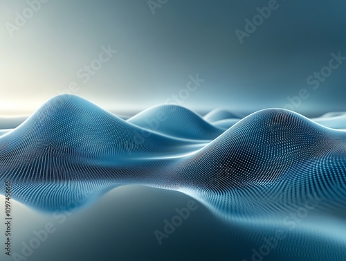 Abstract digital landscape with smooth, flowing blue hills and a serene atmosphere.