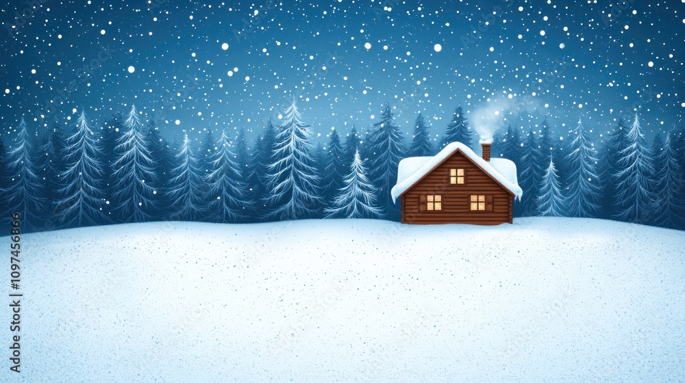 A cozy cabin amidst a snowy landscape, surrounded by tall evergreen trees under a starry night sky, evoking a peaceful winter atmosphere. A cozy cabin amidst a snowy landscape, surrounded by tall evergreen trees under a starry night sky, evoking a peaceful winter atmosphere.