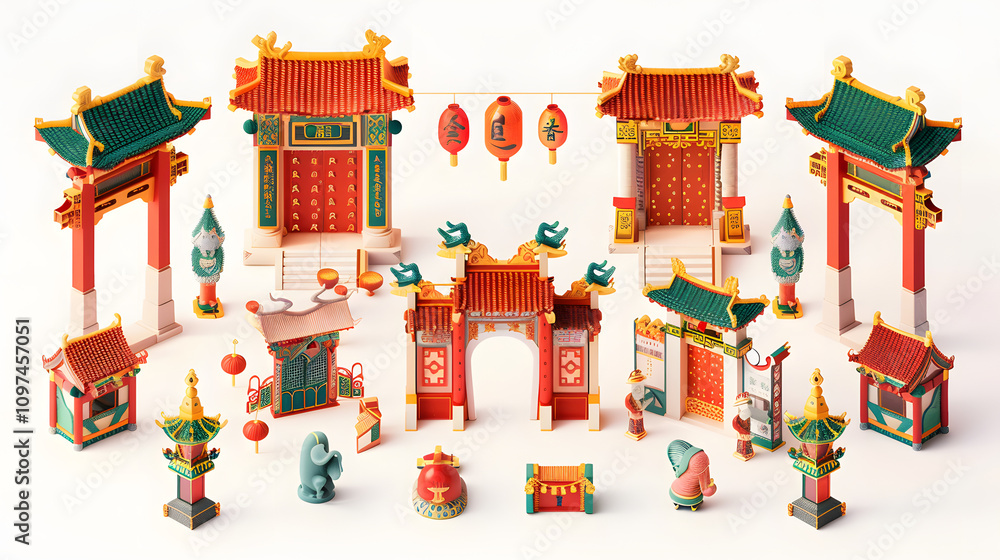 gate god icon Chinese 3D gate god icon Chinese 3D