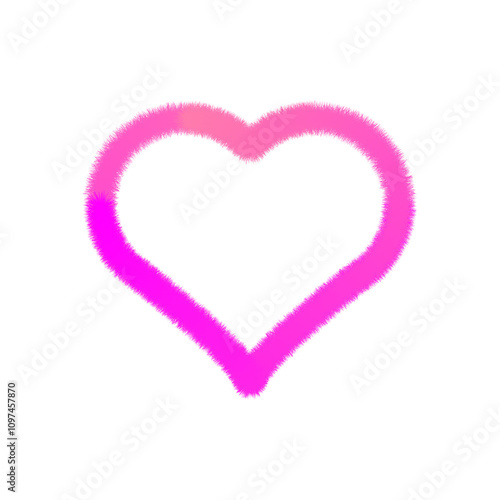 Vibrant Pink Furry Heart Outline on Black Background – Love Symbol Graphic