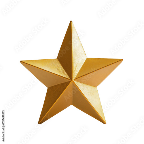 Luxurious Golden 3D Five-Pointed Star with Glossy Metallic Finish, Ideal for Award Ceremonies, Celebrations, Decorations, and Prestigious Designs.