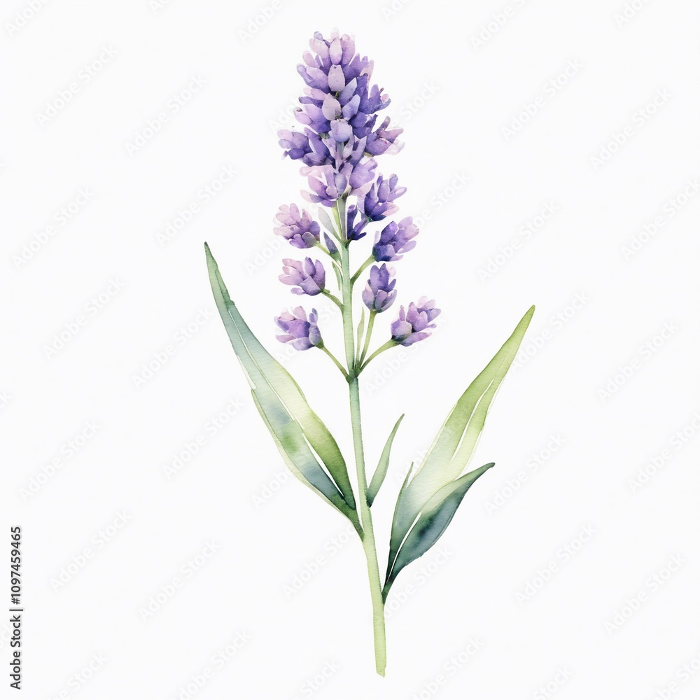 Obraz premium Watercolor Lavender Flower Botanical Illustration Purple Floral Design Nature Art