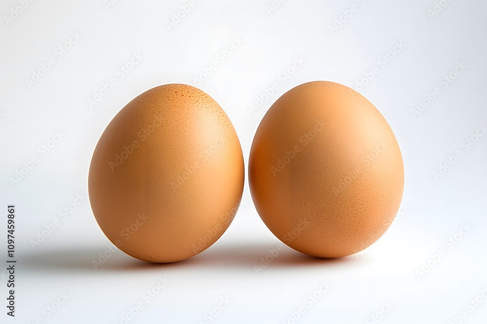 Two fresh brown eggs isolated on white background, minimalistic food photography concept Two fresh brown eggs isolated on white background, minimalistic food photography concept