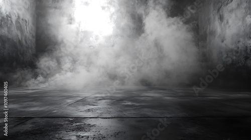 Moody Industrial Space: Atmospheric Smoke-Filled Room, 3D Render. AI Generated