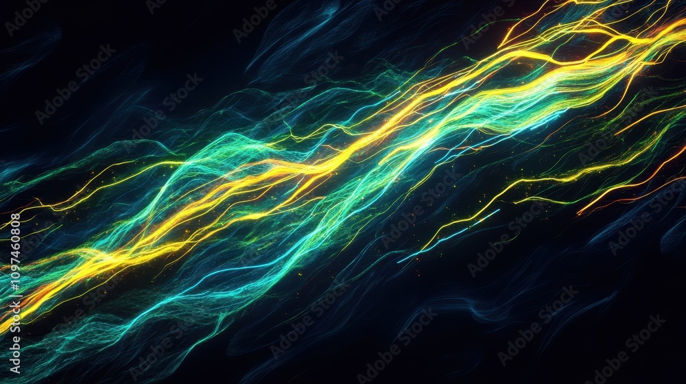 Abstract Blue and Yellow Glowing Energy Streams, Dynamic Light Trails Background, Futuristic Neon Wave Texture Abstract Blue and Yellow Glowing Energy Streams, Dynamic Light Trails Background, Futuristic Neon Wave Texture
