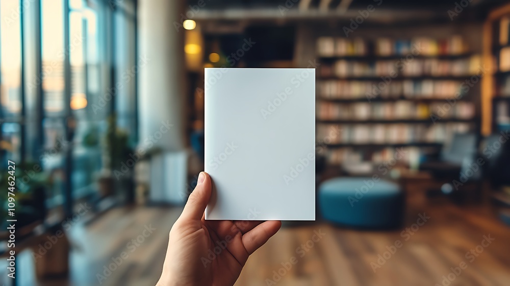 Hand Holding Blank White Booklet In Modern Setting Hand Holding Blank White Booklet In Modern Setting