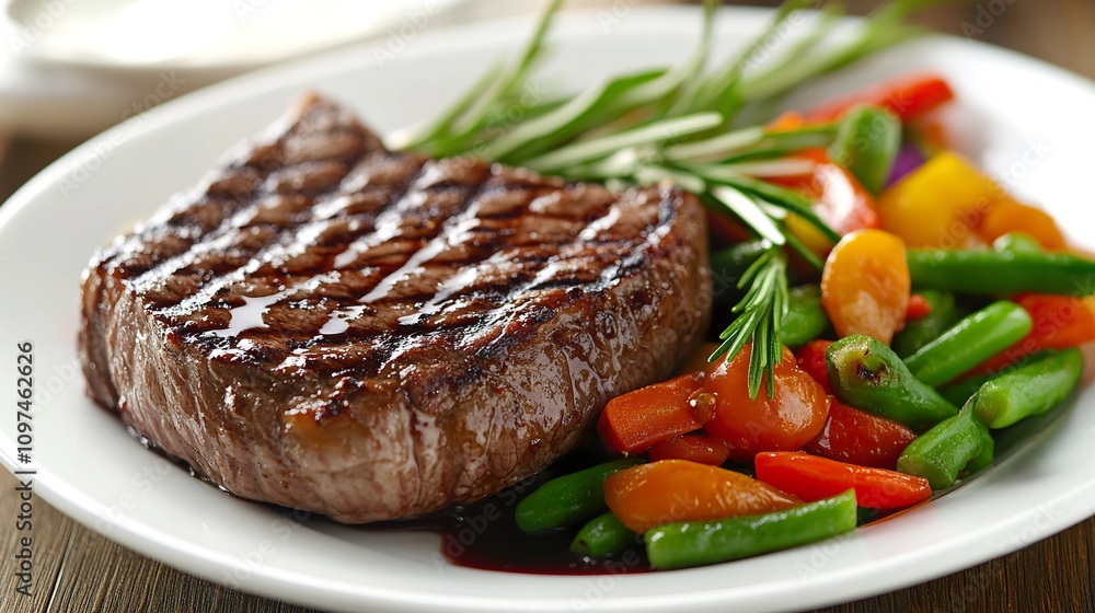 Grilled steak with roasted vegetables and rosemary. Grilled steak with roasted vegetables and rosemary.
