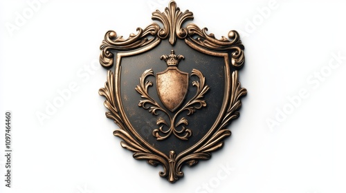 Elegant bronze shield with ornate design and crown detail
