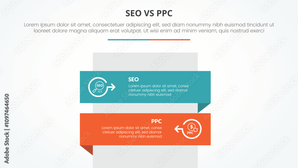 seo vs ppc advertising comparison opposite infographic concept for slide presentation with rectangle box vertical stack with flat style seo vs ppc advertising comparison opposite infographic concept for slide presentation with rectangle box vertical stack with flat style