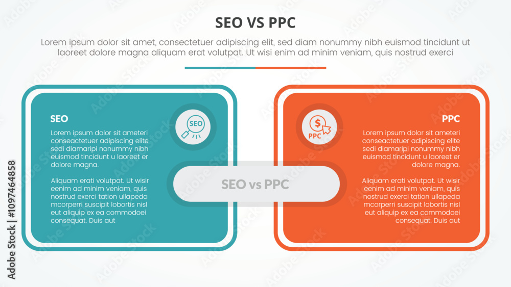 seo vs ppc advertising comparison opposite infographic concept for slide presentation with big box table outline with flat style seo vs ppc advertising comparison opposite infographic concept for slide presentation with big box table outline with flat style