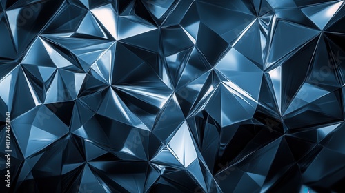 Abstract Dark Blue Metallic Geometric Background Shiny Low Poly Crystal Texture for Modern Design