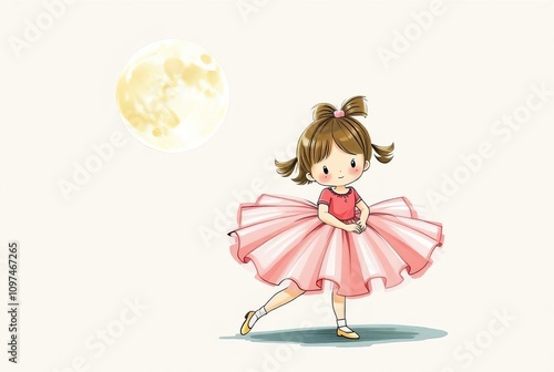 Whimsical illustration of a girl playing with a ballerina inspir photo