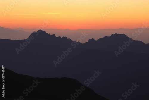 Mountain Range at Sunset A mountain range at sunset with the sky