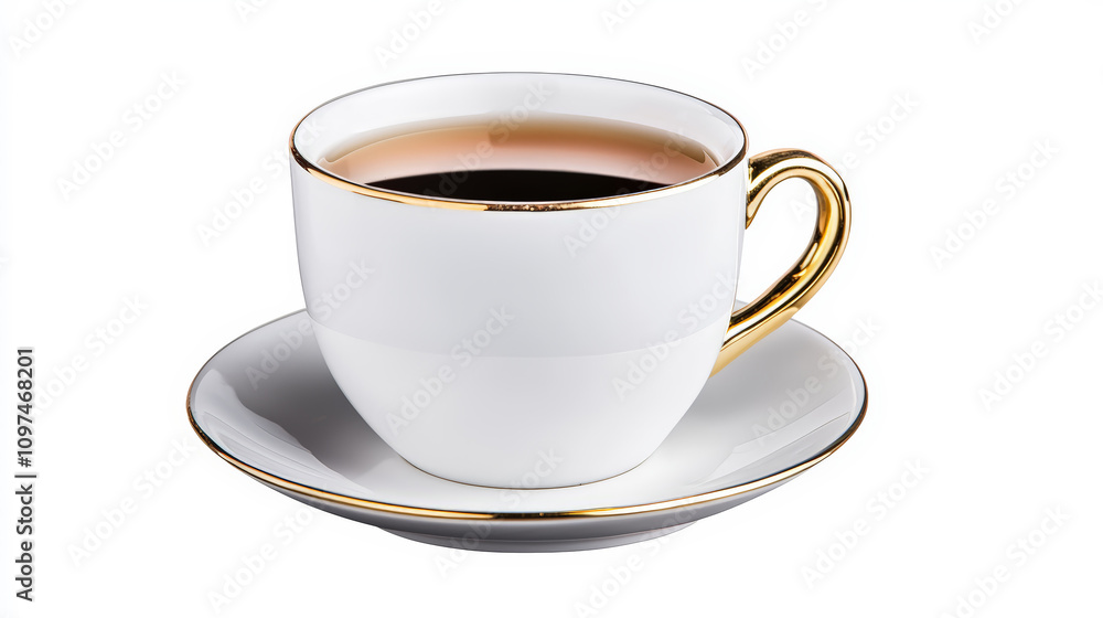 white cup of tea with gold rim sits elegantly on saucer, exuding sophistication and warmth. Perfect for cozy moment or refined gathering white cup of tea with gold rim sits elegantly on saucer, exuding sophistication and warmth. Perfect for cozy moment or refined gathering