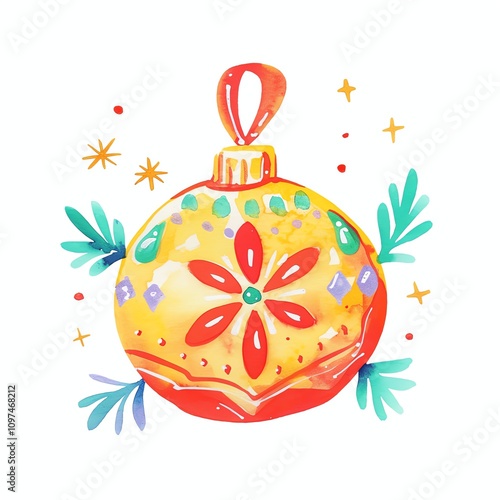Christmas Festival. Colorful Christmas ornament with floral design