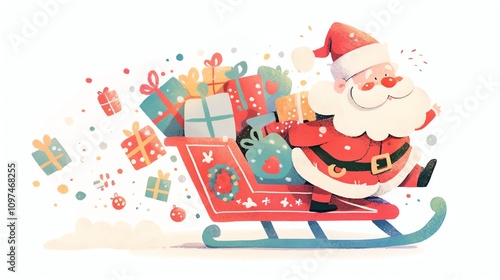 Christmas Festival. Festive Santa with gifts on a sleigh