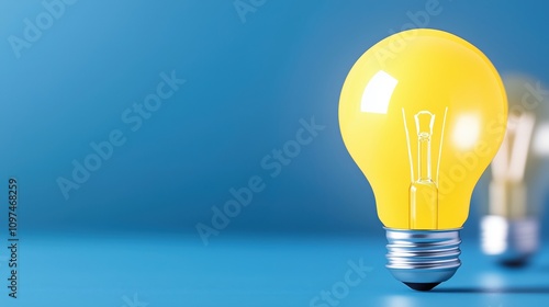 A bright yellow light bulb stands out against a blue background, representing innovation, creativity, and illumination.