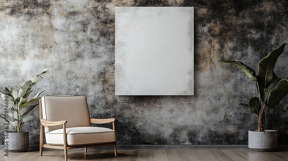 Modern Living Room Decor With Blank Canvas And Plants Modern Living Room Decor With Blank Canvas And Plants