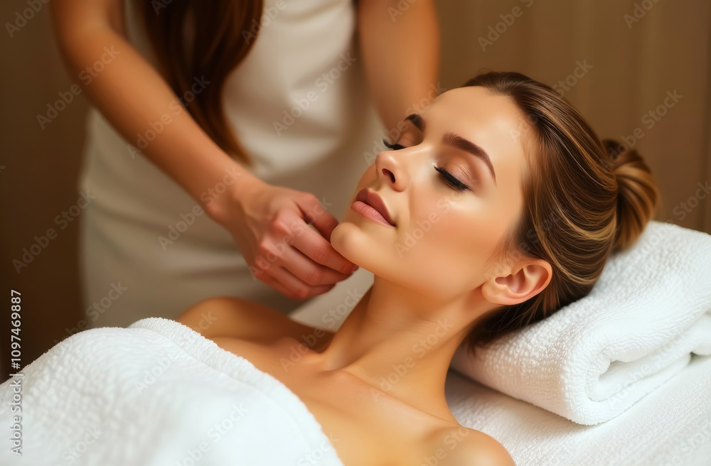 young beautiful woman getting head and face massage in spa salon young beautiful woman getting head and face massage in spa salon
