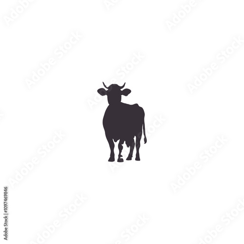 Cow black silhouette. Bull symbol. Beef silhouette. Farm animal icon isolated on white background.