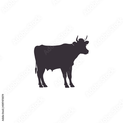 Cow black silhouette. Bull symbol. Beef silhouette. Farm animal icon isolated on white background.