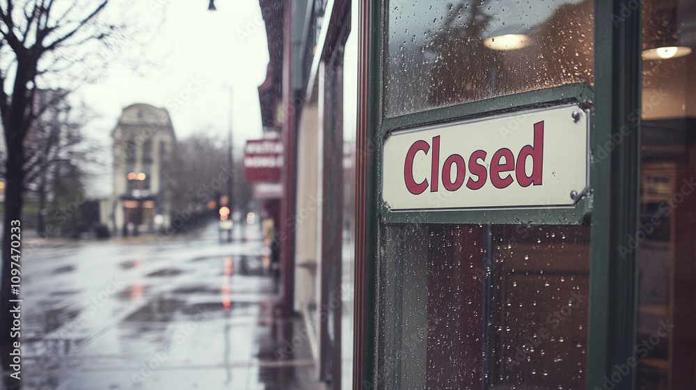 Fototapeta premium Closed boutique storefront with elegant window display, symbolizing the end of a day and the anticipation of a new beginning