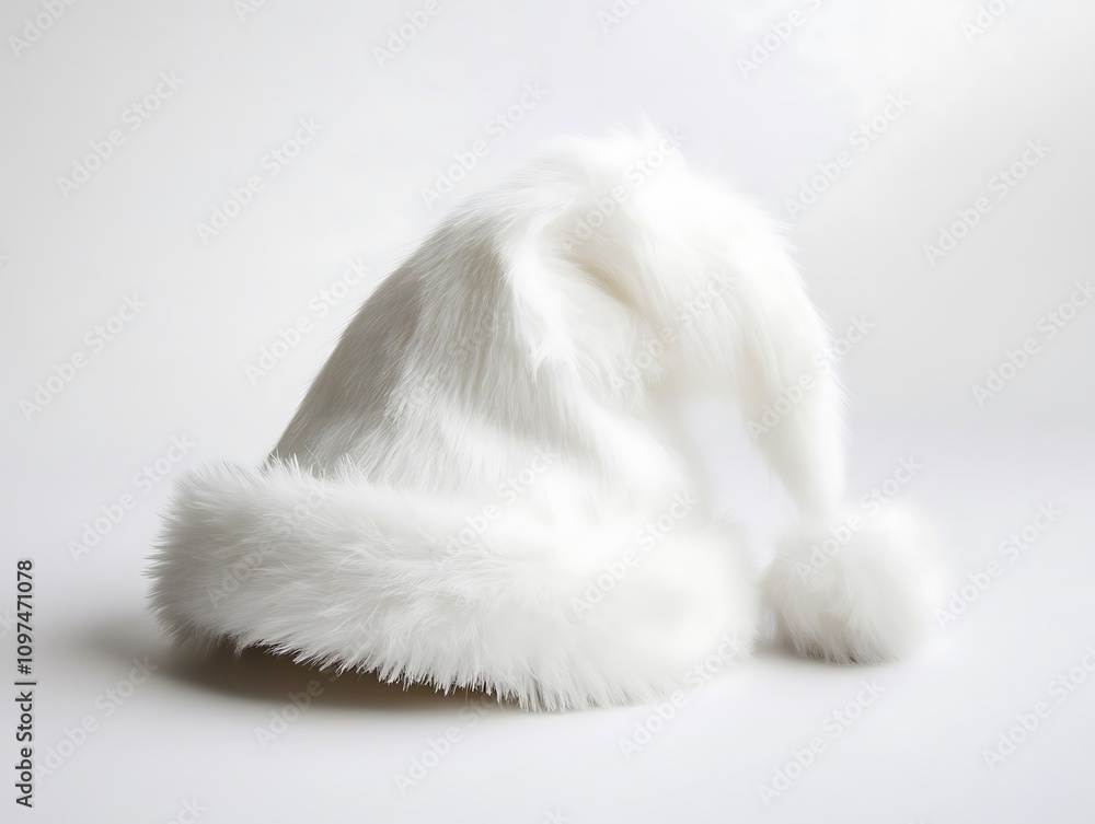 Classic Christmas hat with white fur trim and pom-pom, isolated on a plain white background for a festive winter theme. Classic Christmas hat with white fur trim and pom-pom, isolated on a plain white background for a festive winter theme.