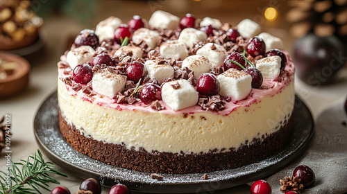 Wallpaper Mural Christmas cake decorated with pomegranate seeds, cranberries and rosemary. Torontodigital.ca