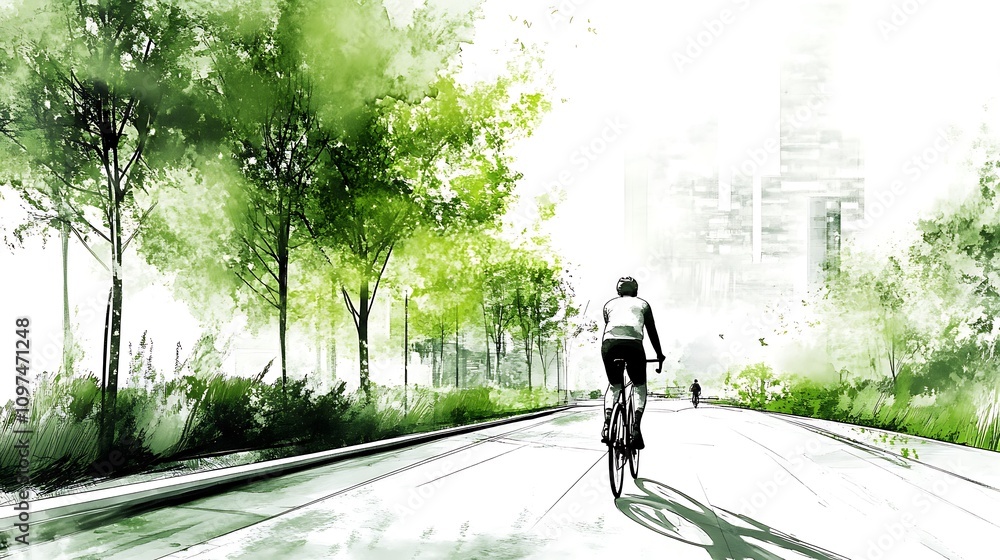 Cyclist Promotes Eco-Friendly Lifestyle in Urban Park Cyclist Promotes Eco-Friendly Lifestyle in Urban Park