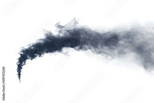 Abstract dark smoke wave explosion on white background, dynamic black ink cloud in motion